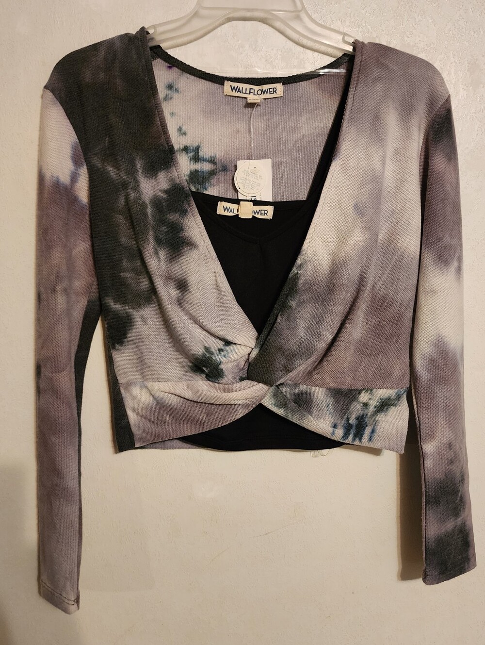 Wallflower Tie Dye Twist Front Top & Black Cami Set Size S NWT